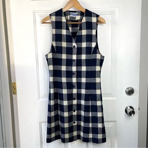 Vintage Pendelton Womens Plaid Wool Mini Dress Navy and White Size 8